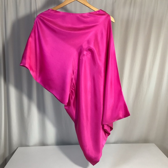NWT Silk Luxury Robert Rodriquez Hot Pink Cold Shoulder Top Resort Barbie Pink - Picture 3 of 13